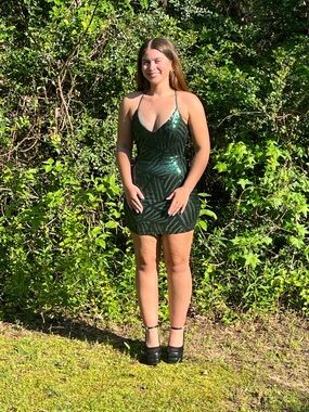Green Sequin Halter Mini Dress